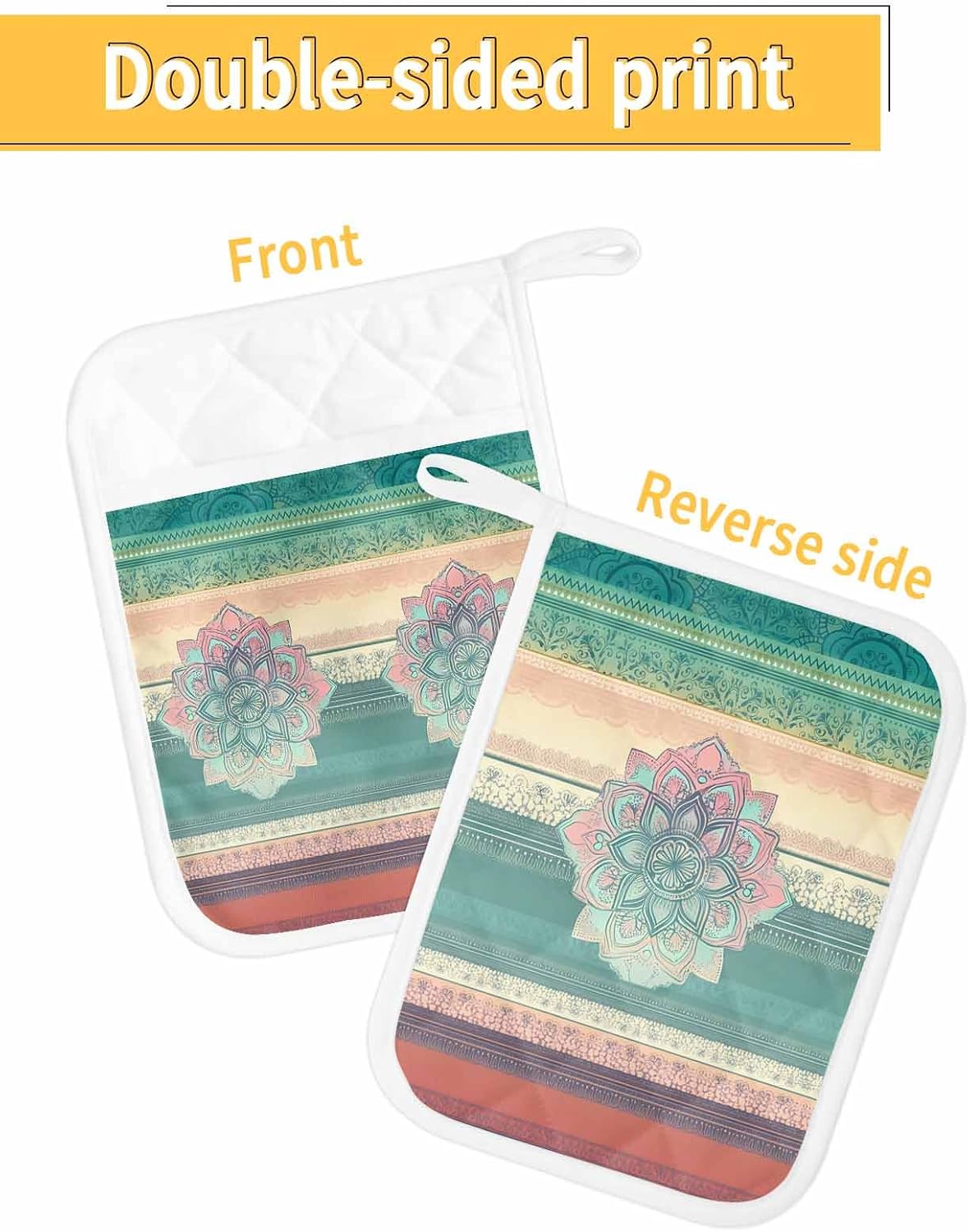 Pot Holders with Pockets, Heat-Resistant Hot Pads for Kitchen, Beautiful Mandala Pattern Oven Mitts Pot Holders Sets Potholders for Baking Cooking Pack of 5