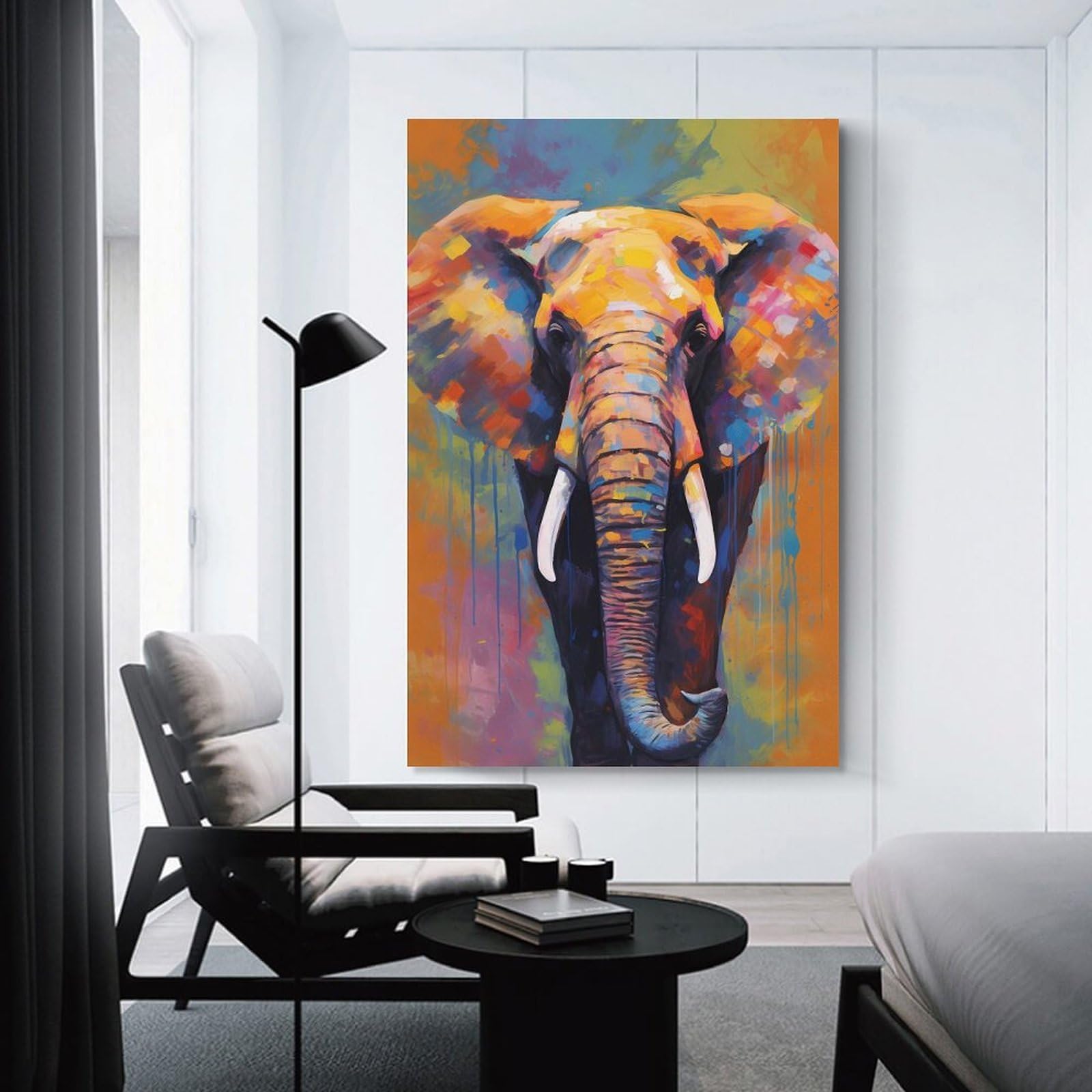 Junmoney Canvas Art Print Elephant Abstract, 24x36inch(60x90cm), for New Homes, Bedrooms Or Workspaces, Thoughtful Wall Decor for Art Lovers