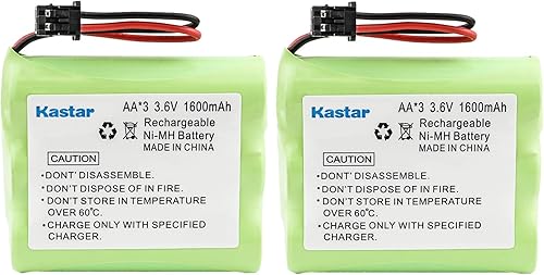 Kastar Paquete de 2 pilas recargables AA*3 3.6V 1600mAh MSM Ni-MH para Panasonic tipo 1 P-P501 PP501 P-P501A PP501A P-P501PA P-P504 PP504 P-P508