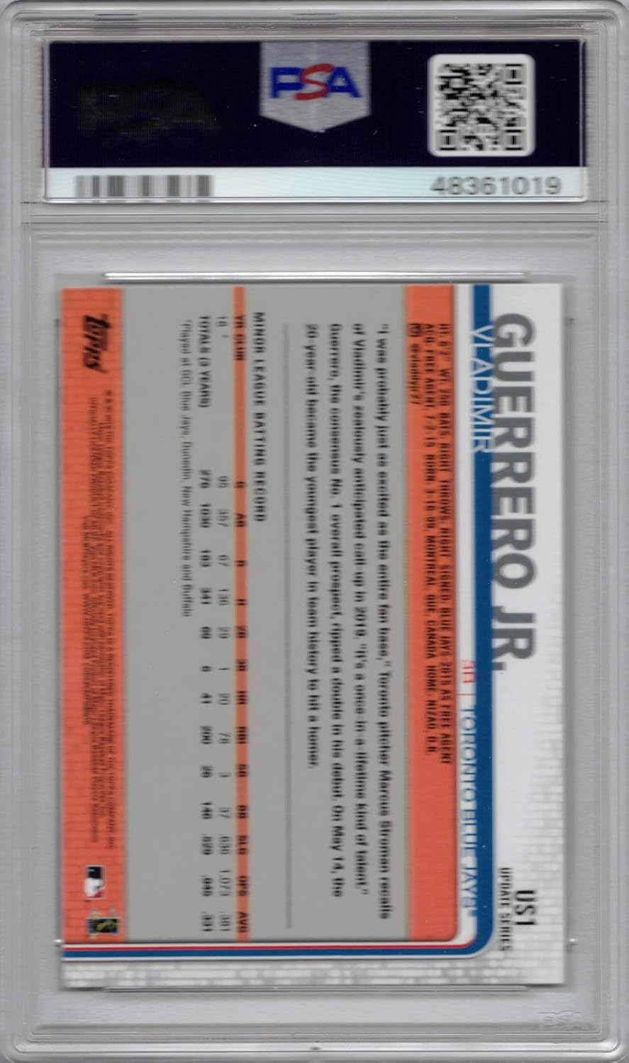 2019 Topps Update Baseball #US1 Vladimir Guerrero Jr. Rookie Card Graded PSA 10 Gem Mint