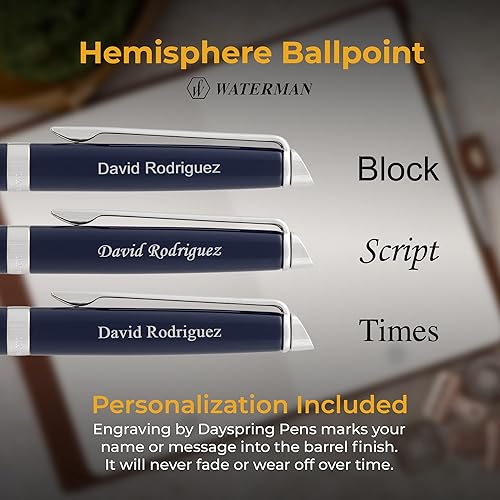 Vista 10 de Bolígrafo Waterman personalizado Bolígrafo Waterman Hemisphere grabado con acabado inoxidable cepillado y borde plateado. Bolígrafo de regalo