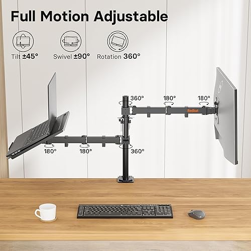 Miniatura 4 de Soporte para monitor y portátil para pantallas LED LCD de 13 a 32 pulgadas, soporte de monitor ajustable con bandeja para laptop de hasta 16