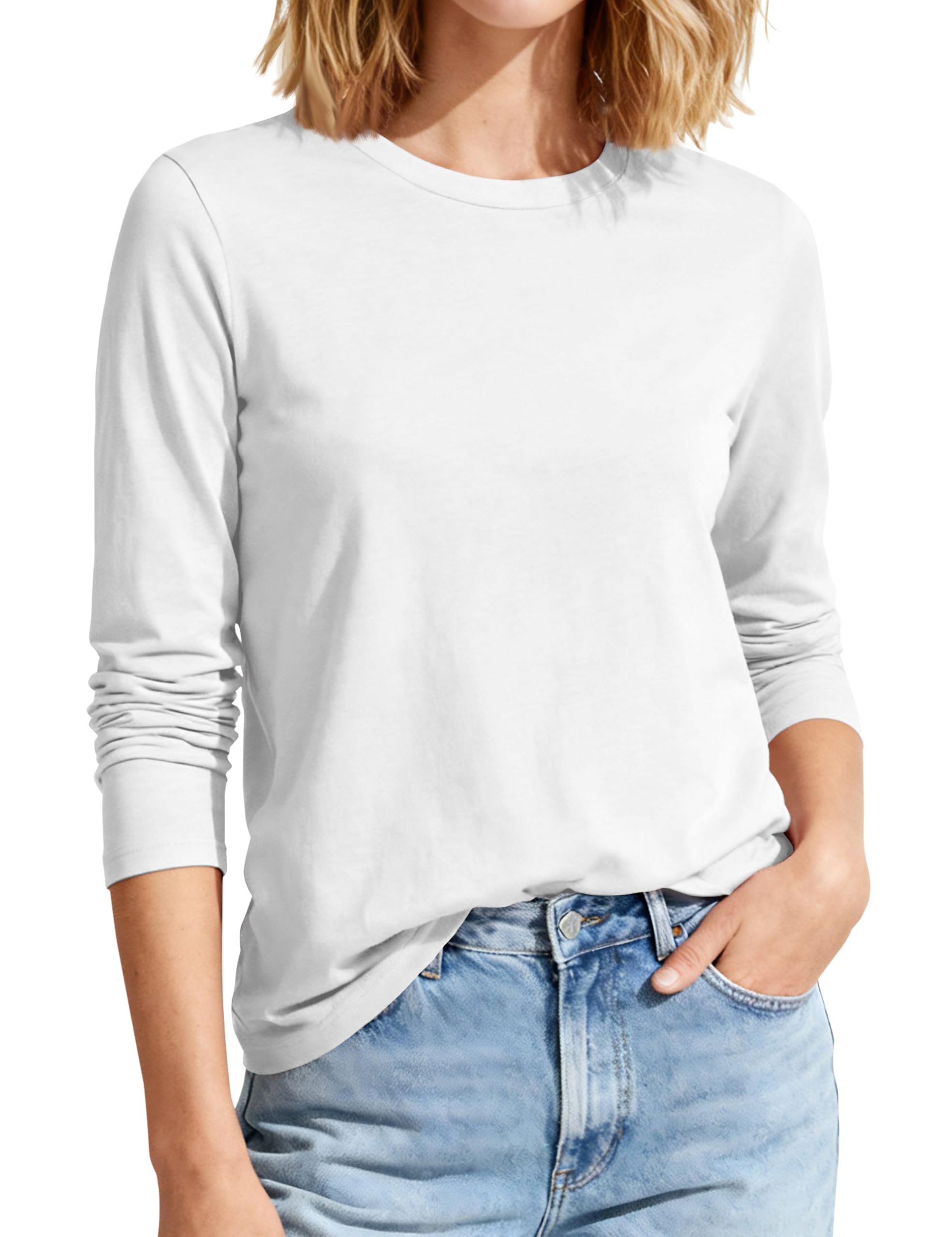 MAGCOMSEN Shirt Langarm Damen Baumwolle Basic Langarmshirt Lässig Tops Longsleeve Oberteile Rundhals Winter Unterziehshirt