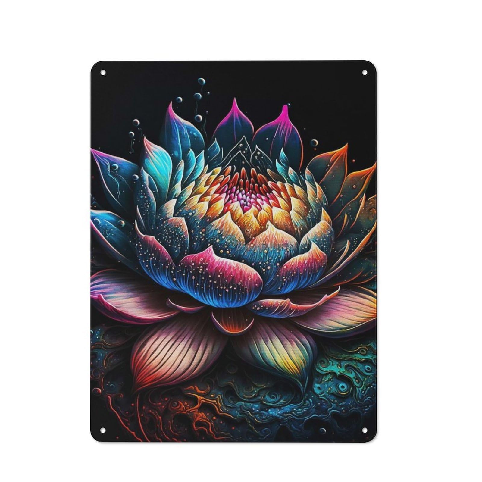 Junmoney Style-12 Tin Wall Plaque 40X30cm With Lotus Flower Art For Workshop Wall, With Clear Retro Wall Decor Character