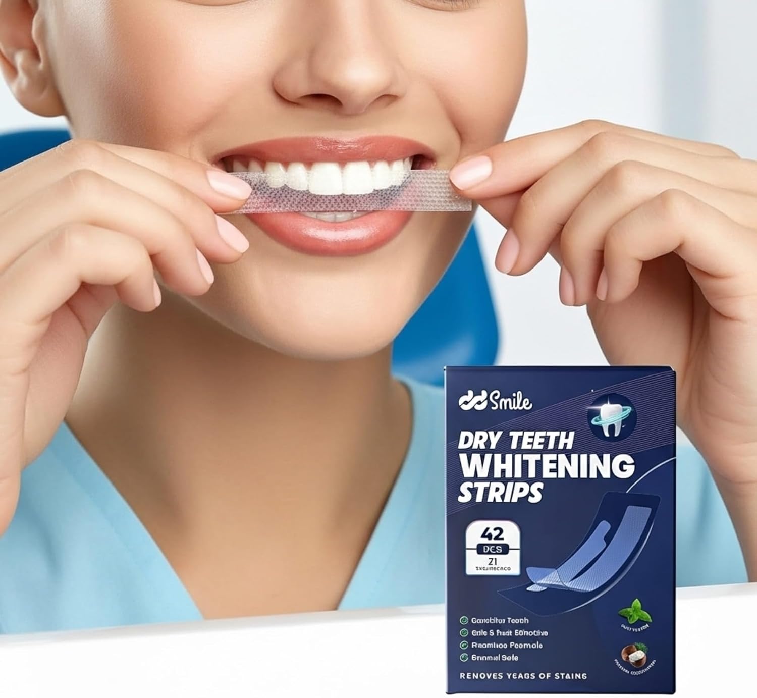 DD Dry Teeth Whitening Strips - 42 Strips (21 Treatments) - Sensitive Teeth Whitening Strips - Peroxide-Free - Enamel Safe - Mint Flavor - Non-Slip - Mess-Free - Sensitivity Free