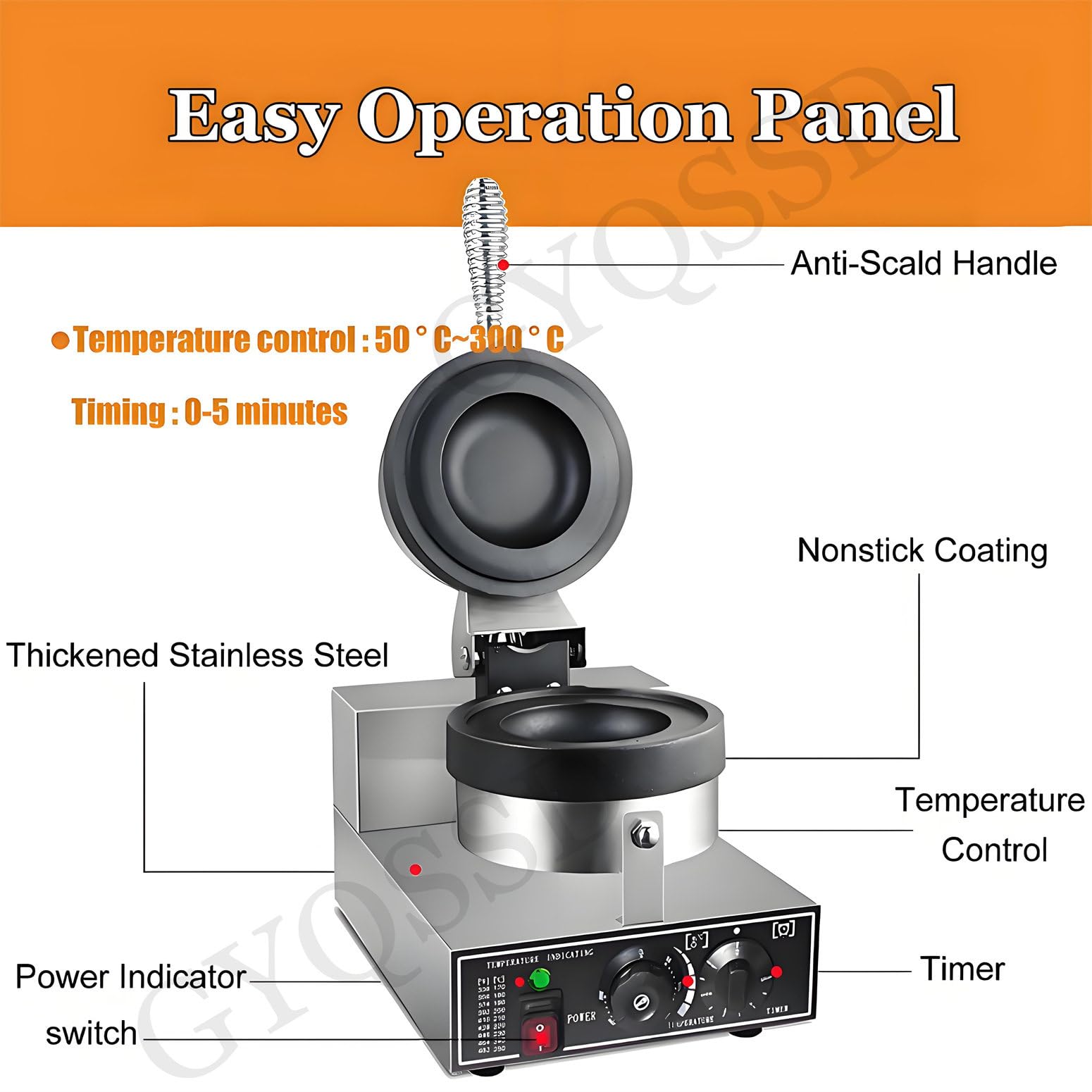 Hamburger Elettrico Commerciale Macchina per Waffle, Macchina per Gelato, Pressa per Panini, Macchina per Panini Antiaderente, Controllo Della Temperatura 50-300°c E Timer Da 5 Minuti,SingleHead