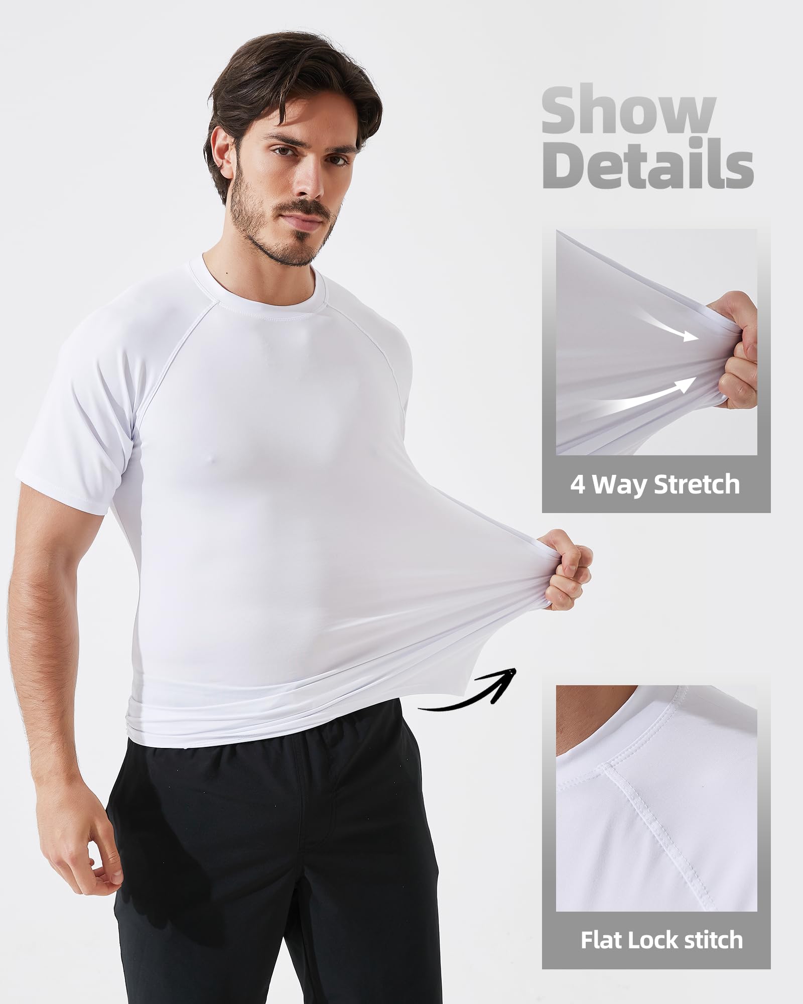Arcweg Rashguard Mare Surf Uomo Maniche Corte Protezione Solare UV UPF 50+ Asciugatura Veloce Maglia Anti UV Pescs Stile Sciolto Elastica Maglietta Piscina - 5