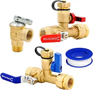 Circrane 3/4 Inch IPS Isolator Tankless Water Heater Service Valve Kit with Pressure Relief Valve, Clean Brass(NPT)