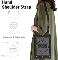 Vista 8 de BMOUO Funda para iPad de 9ª/8ª/7ª generación de 10.2", a prueba de golpes con soporte giratorio de 360°, correa de hombro y mano, funda para iPad