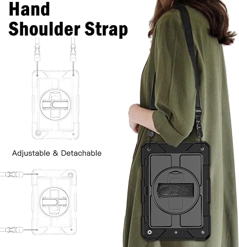 Miniatura 8 de BMOUO Funda para iPad de 9ª/8ª/7ª generación de 10.2", a prueba de golpes con soporte giratorio de 360°, correa de hombro y mano, funda para iPad