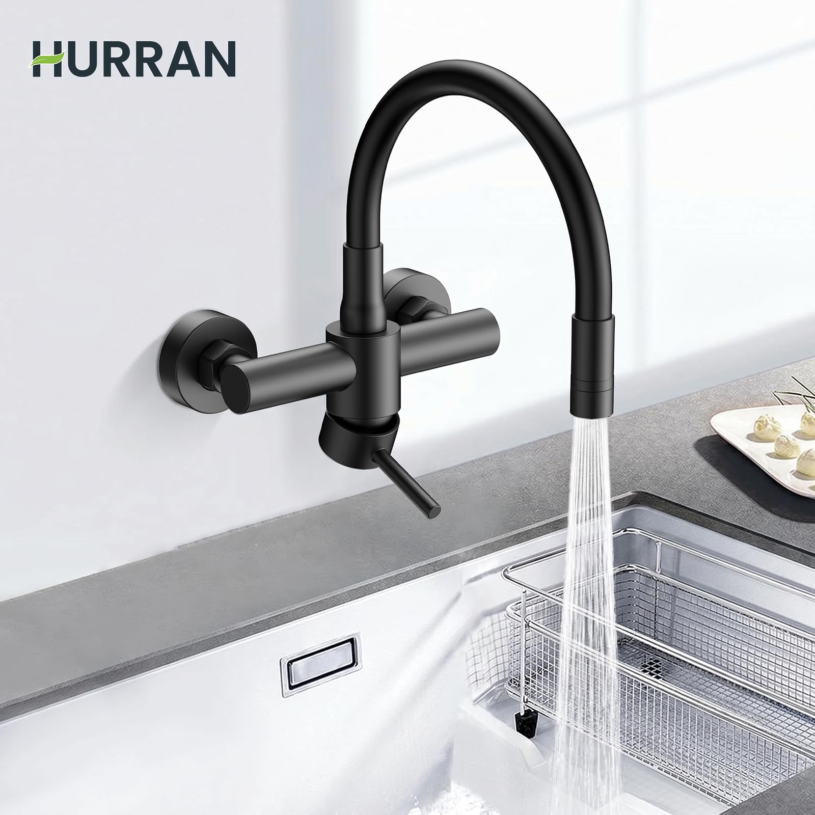 HURRAN Grifo Cocina Pared Negro Mate