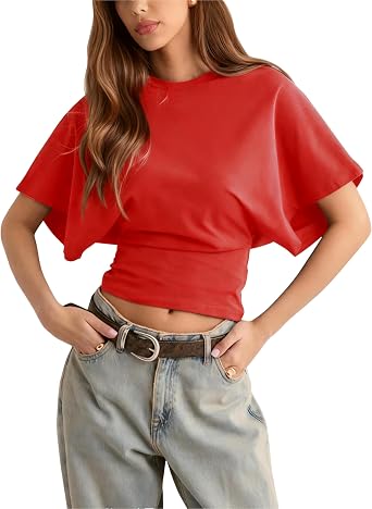 Lumister T-Shirt for Women Crewneck Tighten Waist Short Sleeve Workout Tops