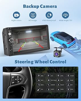 ワイヤレスApple CarPlayとAndroid Auto搭載の7インチダブルディンカーステレオ。