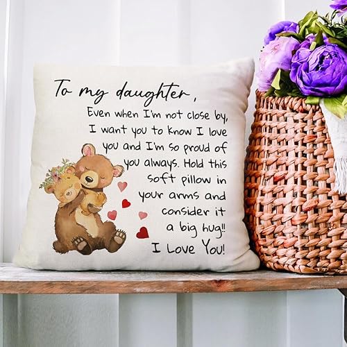 Miniatura 2 de RABUSOFA Funda de almohada de 18 x 18 pulgadas con texto en inglés "To My Daughter", funda de cojín de cumpleaños de mamá papá