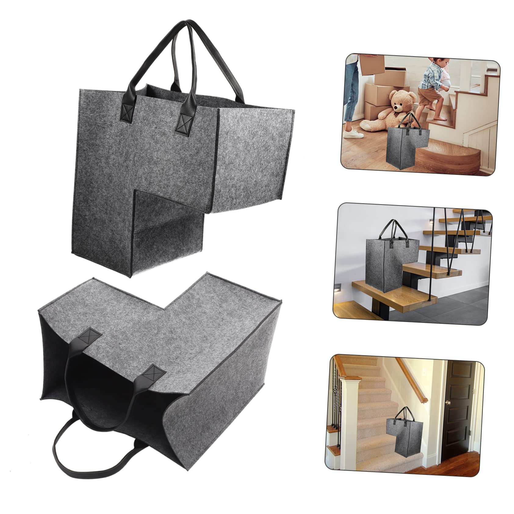 Panier D'escalier Pliable En Feutre Gris - 42x42x25 Cm - Organisateur Pour Linge, Jouets, Chaussures - Gain De Place