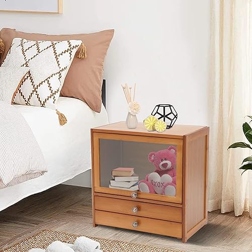 Miniatura 3 de Moderna mesita de noche independiente, mesa auxiliar de bambú con 2 cajones, mesita de noche de madera de 20.4 pulgadas, mesa auxiliar para