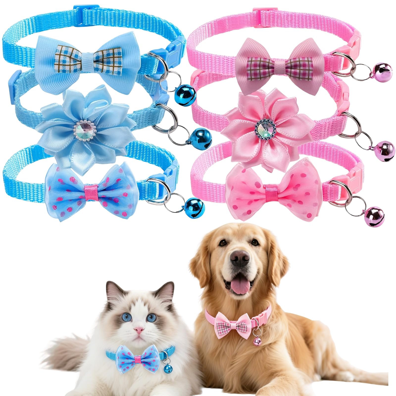 6 PCS Bowtie Cat Collars Quick Release Cat Collar for Small Cat Dog Pet