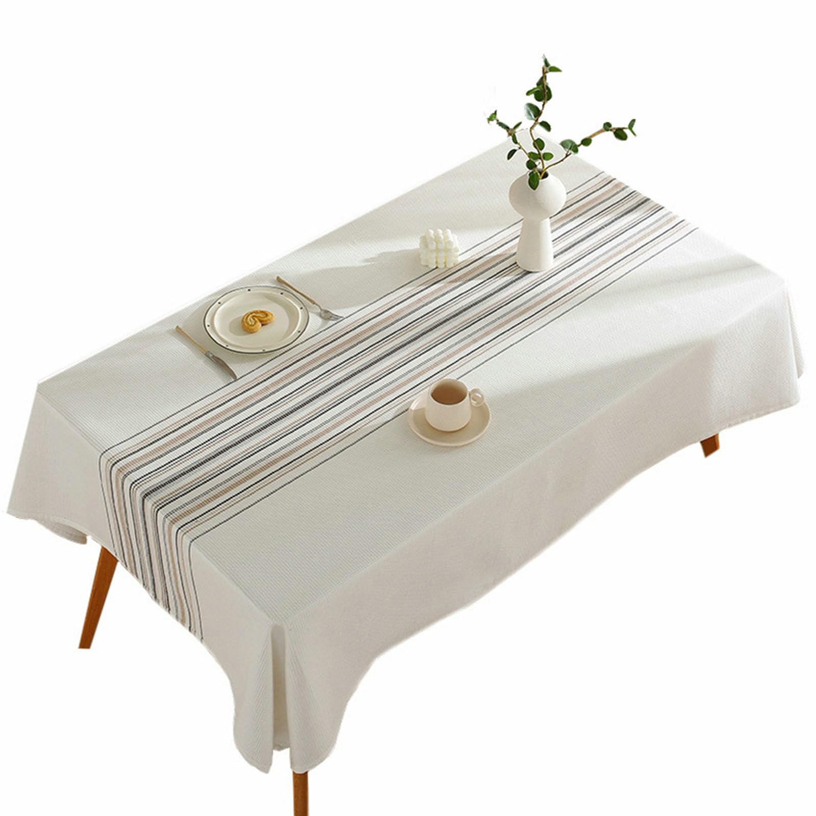 Gualiy Mantel Mesa Rectangular Polyester, Gofre Mantel Mesa de Cocina 140x260CM Mantel Antimanchas Lavable Rayas Mantel para Mesa Comedor, Blanco