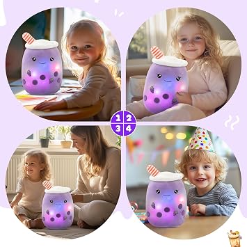 Light Up Boba Tea Soft Plush Pillow 10'' (2 PCS) Kawaii Milky Tea Stuffed Bubble Animal Toy with LED Lights Birthday Christmas Holiday Valentines Gifts for Kids,Girls,Boys