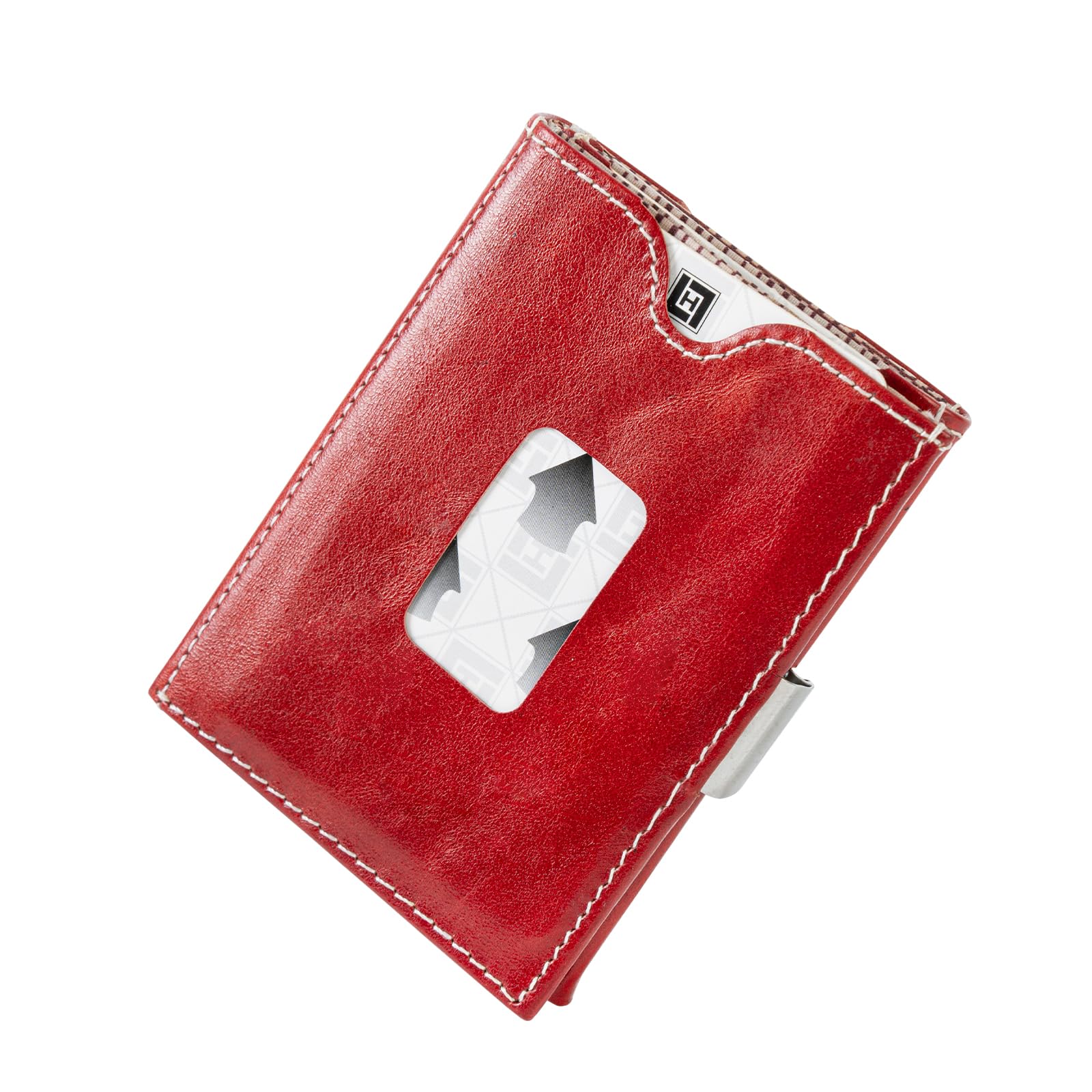 LLH Leather Trifold Wallet - RFID Blocking with Stainless Steel Locking Clip Wallet, Minimalist Front Pocket RFID Blocking Credit Card Holder (Red)
