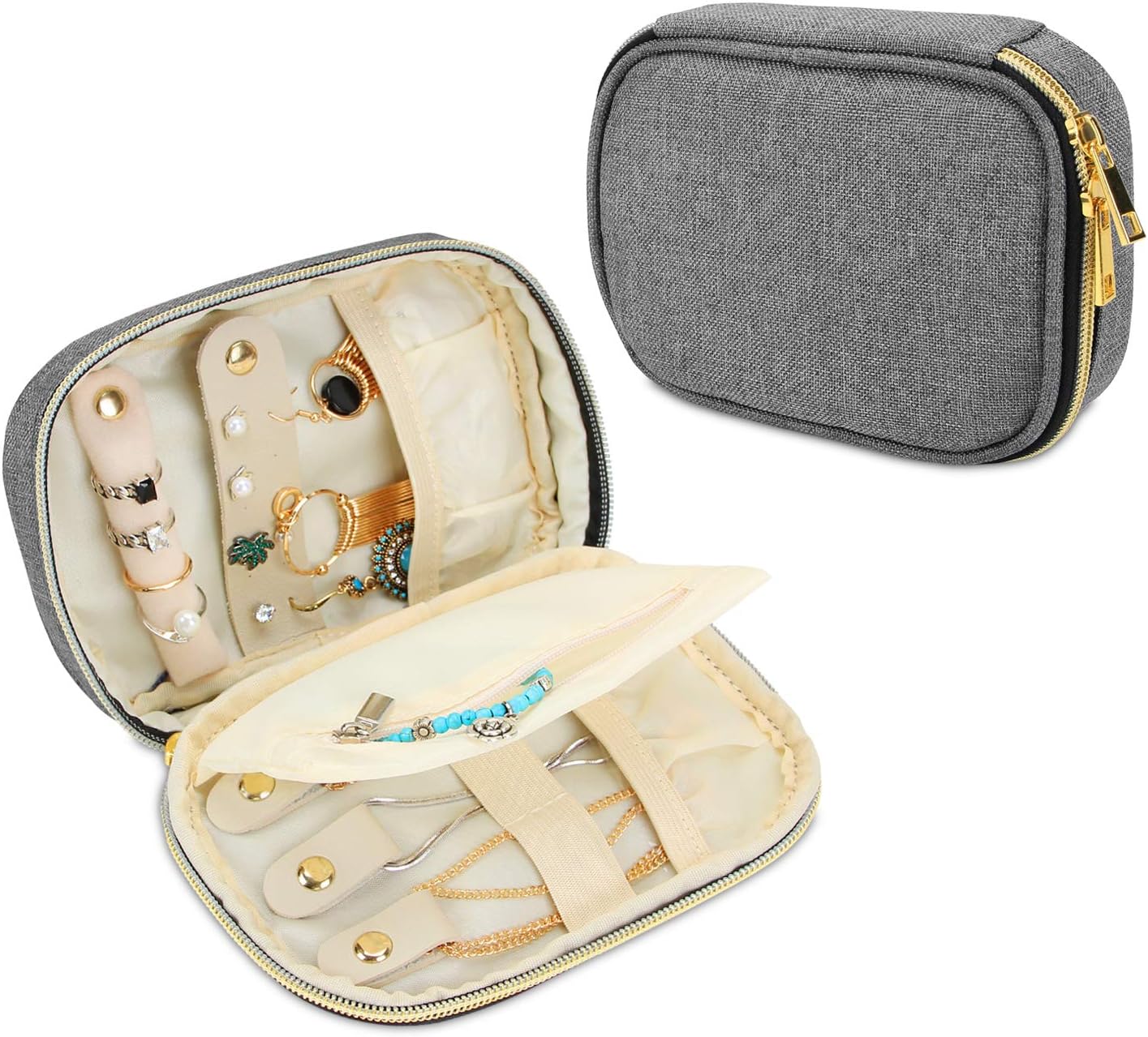 TeamoySmall Jewelry Travel Case, Portable Jewelry Organizer Bag for Earrings, Necklace, Rings and More, Small, Gray-(Bag Only)