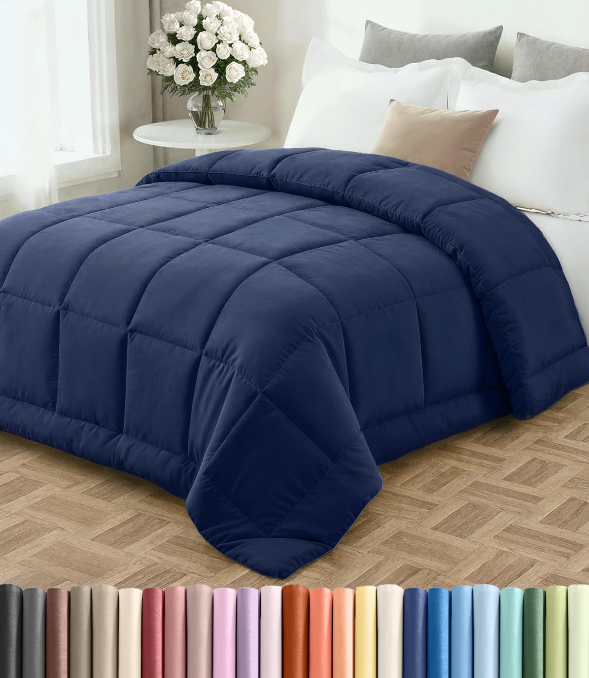 Full Size, Navy Blue Alternative Down Comforter - Warm, Lightweight, Luxury and Breathable Hotel Quality Bedding Set - All Season Fluffy and Cozy Oversized Cooling Microfiber Duvet Insert Comforter ( similar in stock)