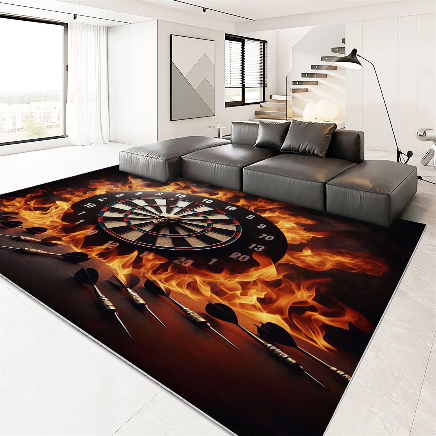 Teppich Dekoration 120x170cm Flame Darts Roulette-Thema Rutschfester und Waschbarer Flanell Teppich Schwarz, für Schlafzimmer Kinderzimmer Wohnzimmer Moderner Balkon Esszimmer