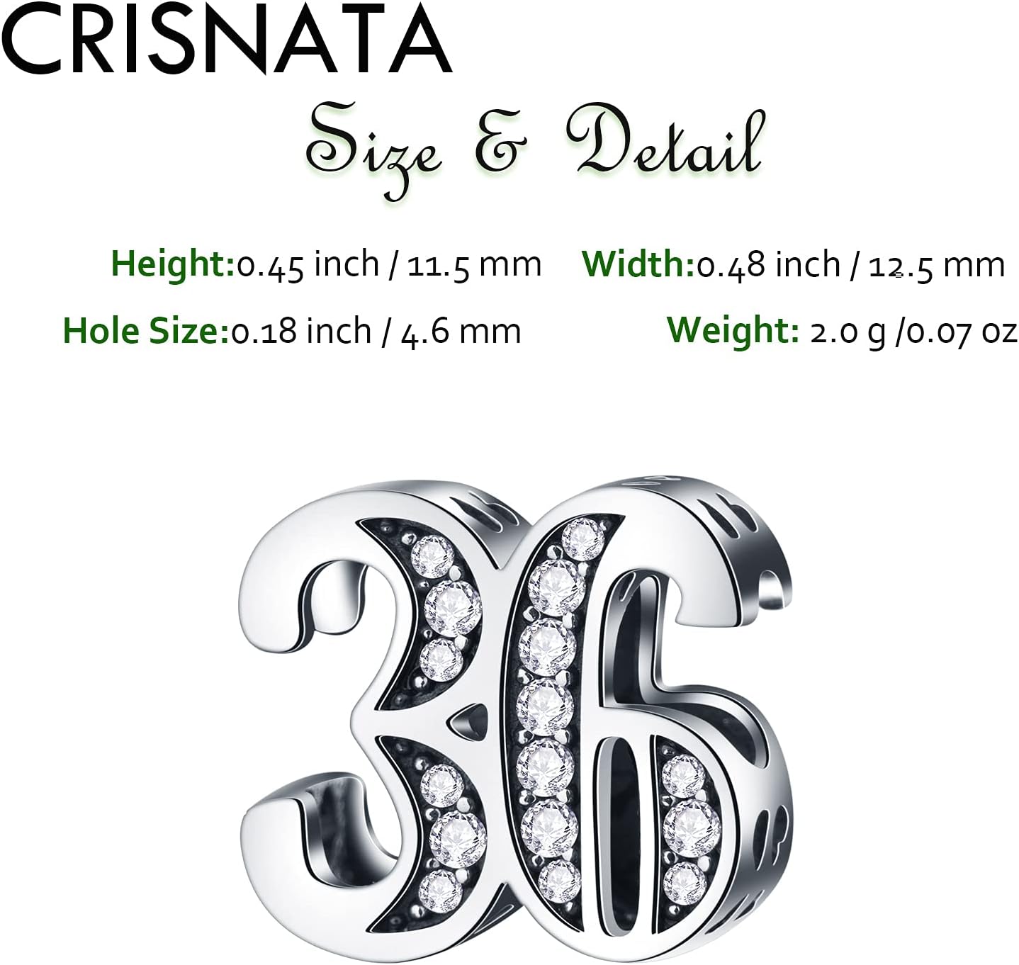 5,10 to 50 52 55 56 60 65 70 75 80 Birthday Charms fits European Anniversary Bracelets, 925 Sterling Silver Number Charms with Clear CZ Stones, Gifts for Family/Lover/Friends - Image 2