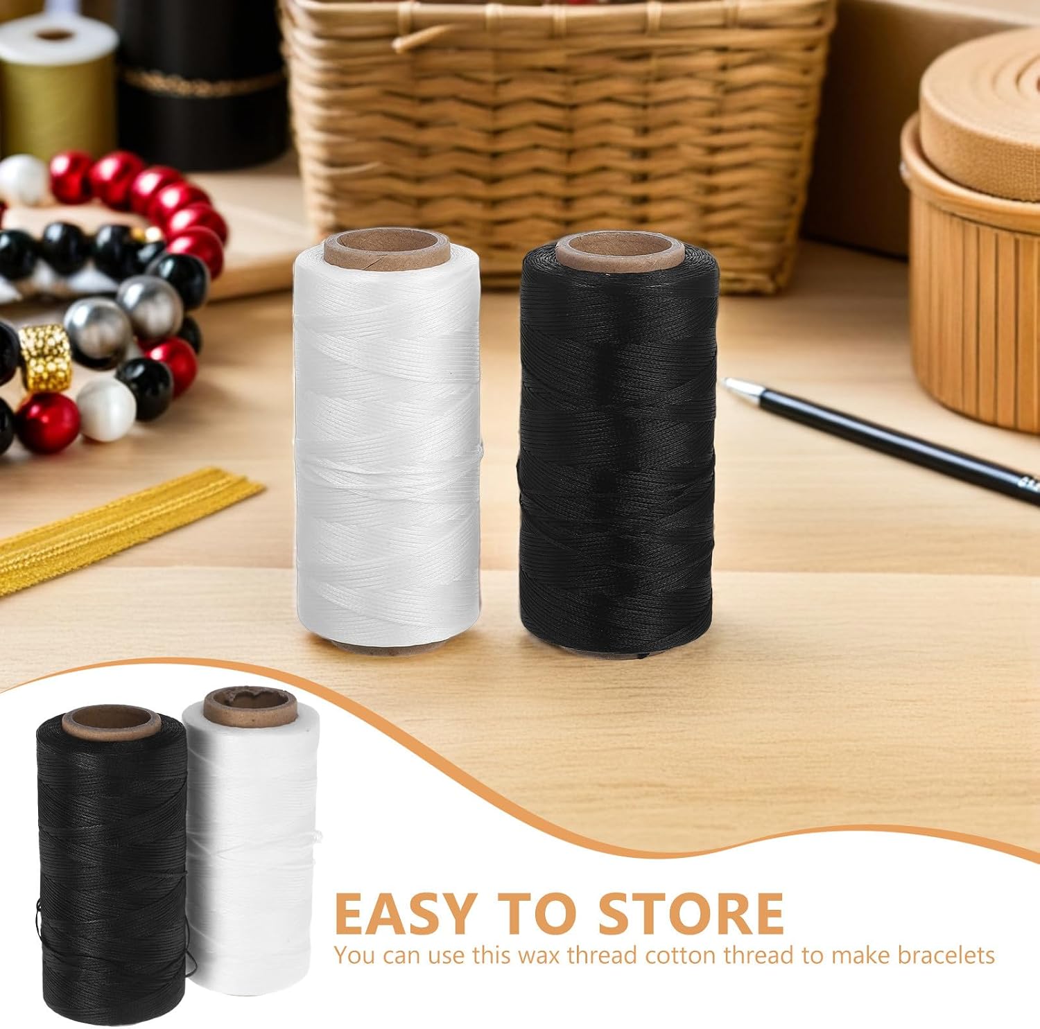 2pcs Waxed Polyester Cord for Hand Stitching Leather Craft and Jewelry