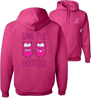 Save the Hooters 2 Chicks Funny Breast Cancer Awareness Front and Back Unisex Hoodie Sweatshirt