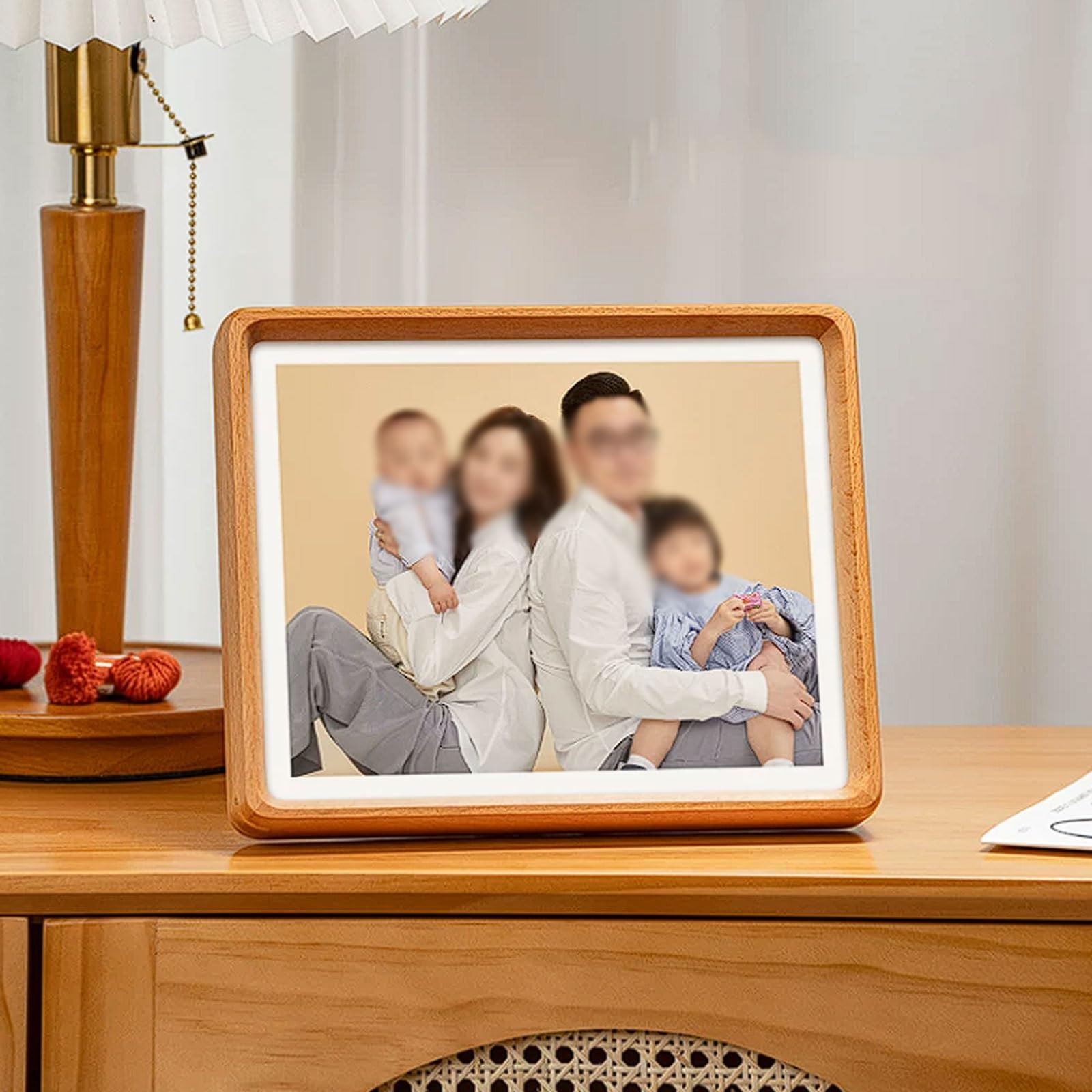 Ramka na zdjęcia ramka na stół, rzemiosło czopowe i wpuszczane, ukryty przełącznik przyciskowy o wysokiej przezroczystości (Wałnut, 35 x 25 cm)