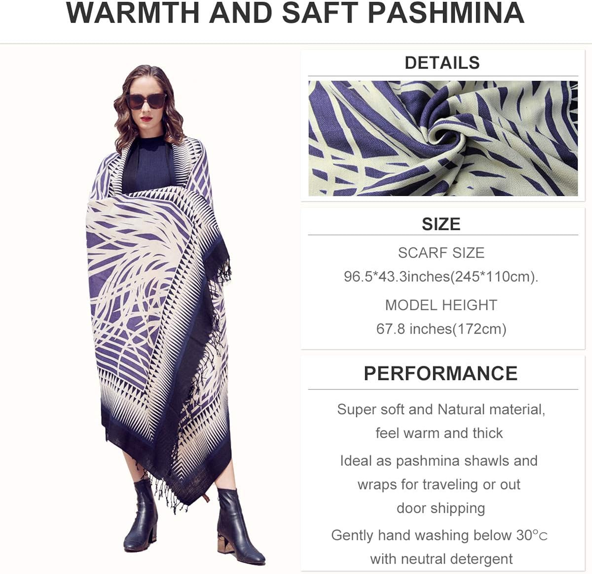 Miniatura 5 de DANA XU 100% Pure Merino Wool Oversized Extra Large Cashmere Pashmina Warm Floral Scarf Shawl And Wrap Dupatta For Women