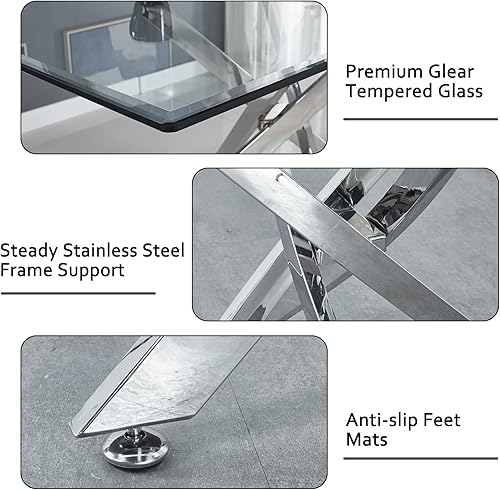 Miniatura 60 de Mesa de comedor redonda de vidrio de 36 pulgadas para 2-4 personas, patas de metal negro resistentes, mesa de cocina redonda de vidrio para