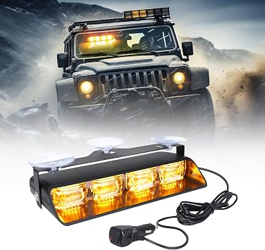OPP ULITE Emergency Flashing Dash Strobe Lights 24pcs Led, 26 Flash Mode, Memory Function, Front/Rear Windshield Strobe Light Bar, Suction Cups for Vehicles Trucks