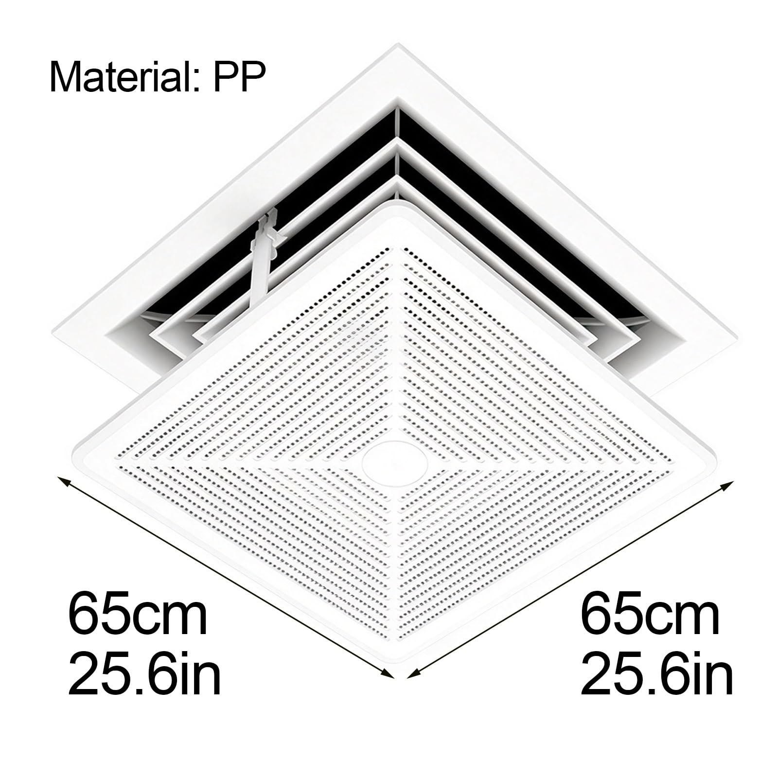 Deflettore Climatizzatore Soffitto, PP Spesso, Direzione Aria 270° | Guida Bocchetta AC Da Soffitto, 5000+ Fori Ventilati, Installazione Sospesa Per Uscite Quadrate(65cm/25.6in)