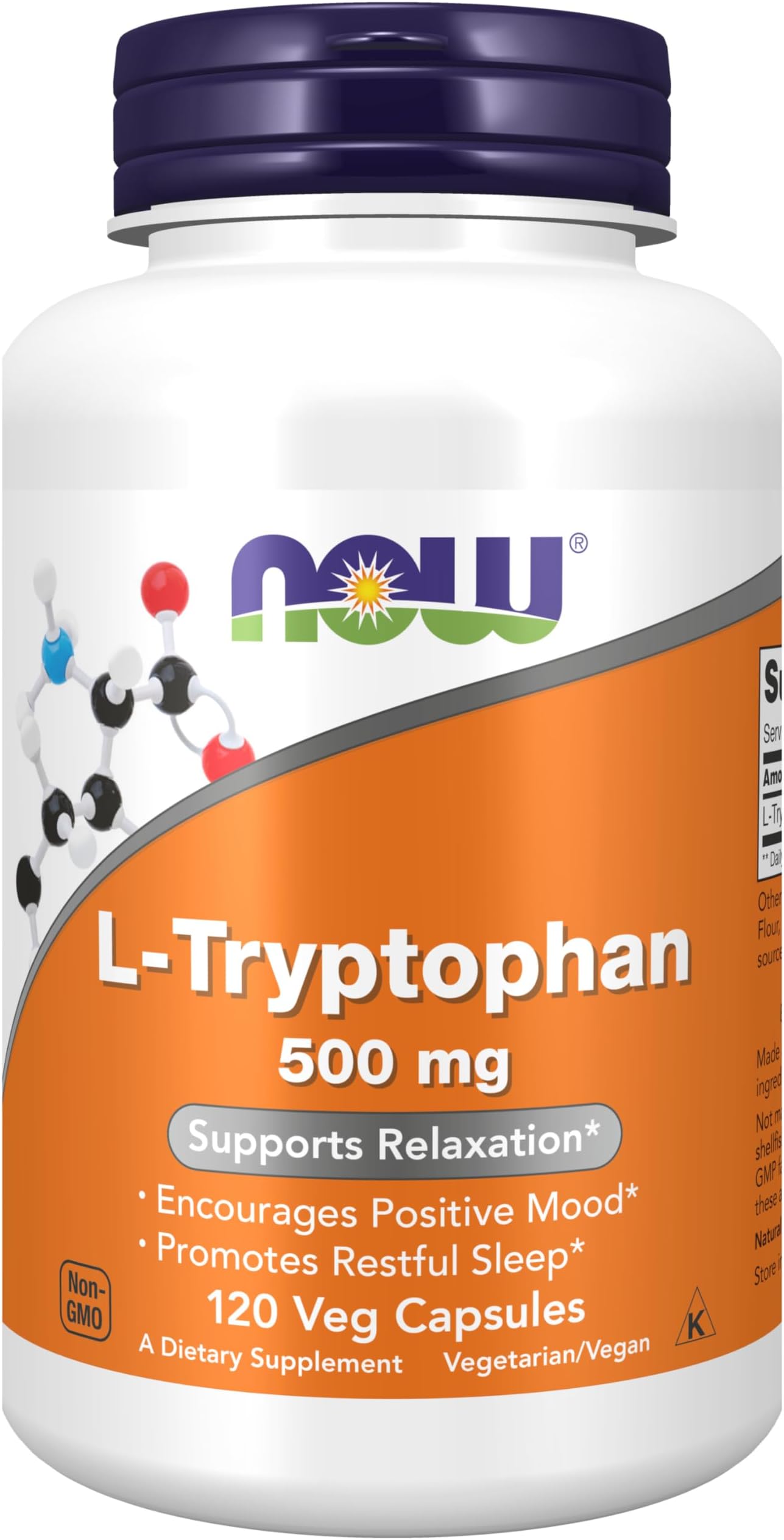 Supplements, L-Tryptophan 500 mg, Encourages Positive Mood*, Supports Relaxation*, 120 Veg Capsules