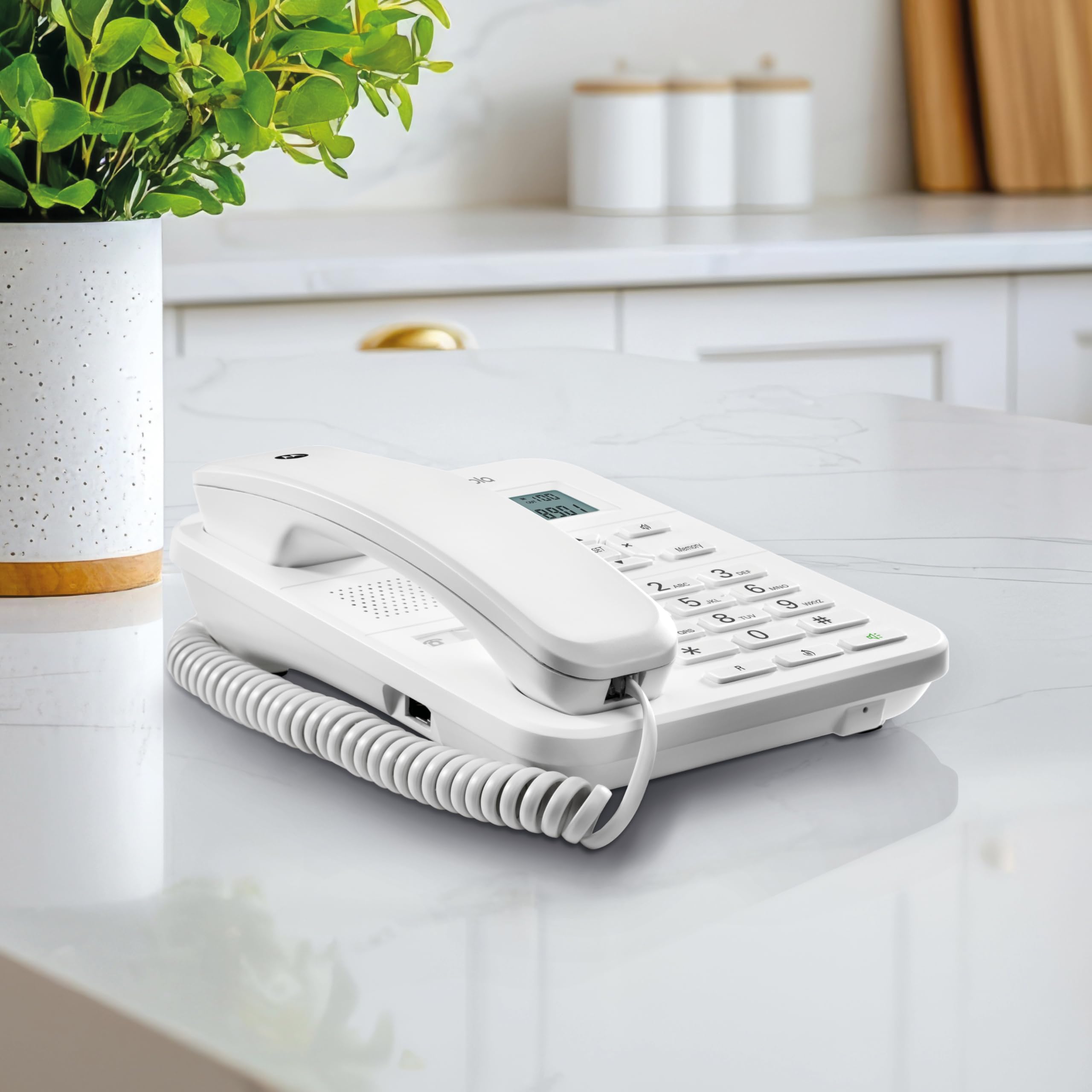 Motorola Voice - CT202 Teléfono con Cable, 10 Teclas de Memoria, Altavoz Manos Libres, Música de Espera, Identificación de Llamadas, Rellamada al Último Número - Color Blanco - 4