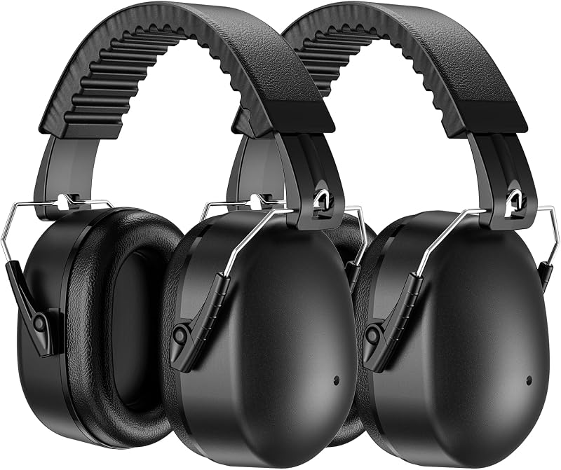 2 Pack Ear Muffs for Noise Reduction SNR 32dB/NRR 26dB, Ear Hearing Protection for Adults/Kids, Autism Sensory Noise Cancelling Headphones for Work Shooting Gun Range -Black/Black