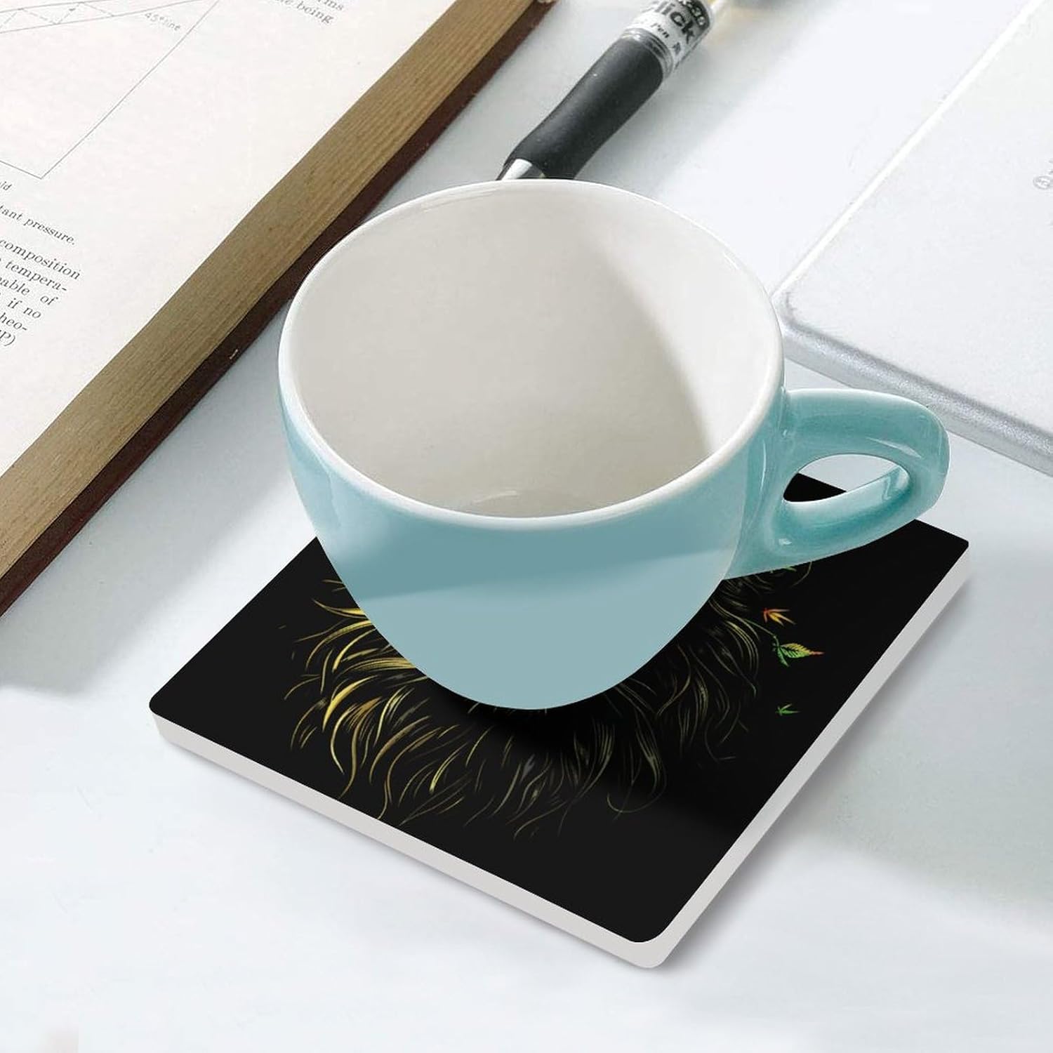 Rasta-Lion Coaster for Drinks Square Ceramic Table Coasters Stone Mat Crafts 4PCS Home Kitchen Decor