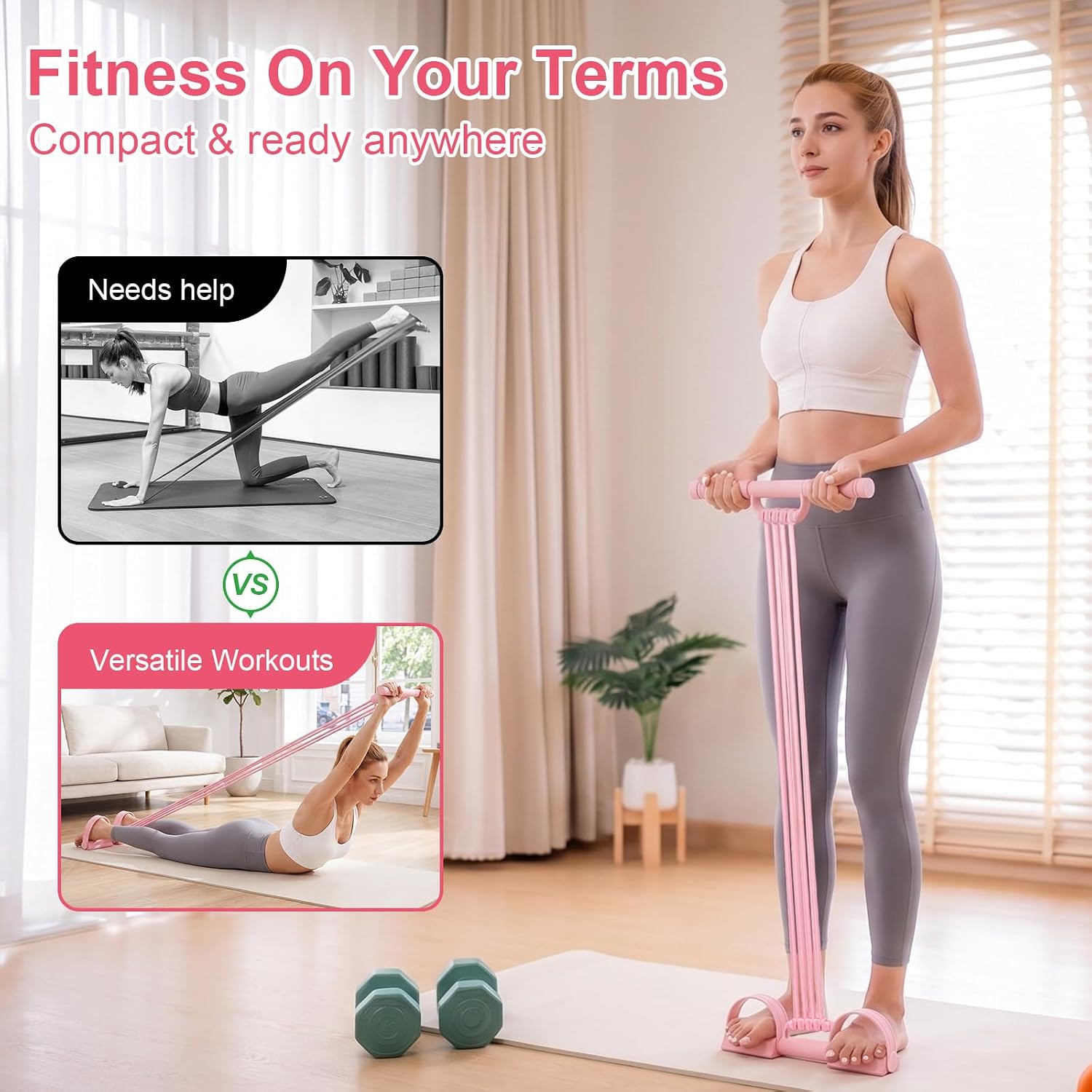 2026 Upgraded 3-in-1 Pedal Resistance Band with Handle, 8 Detachable Tube Petal & Yoga Resistance Bands with Handles, Adjustable Pedal Resistance Bands for Chest & Back Workout image 4