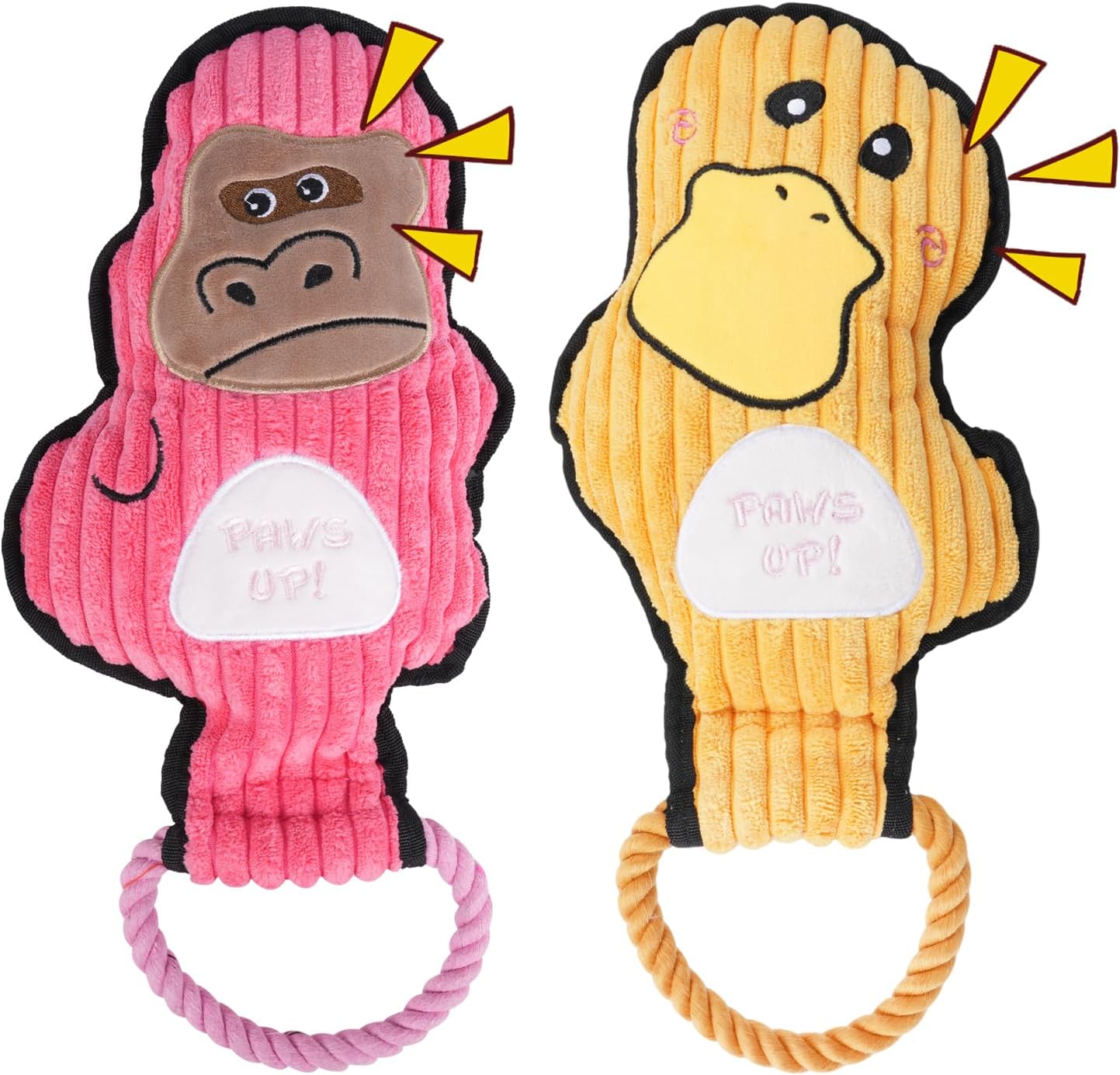 2-Pack Crinkle and Squeaky Dog Toys & Tough Tug of War Set - No Stuffing Chew-Resistant Plush Toys to Keep Them Busy, Best Birthday Gift for Small/Medium/Large Breeds (Ducks & Gorilla)