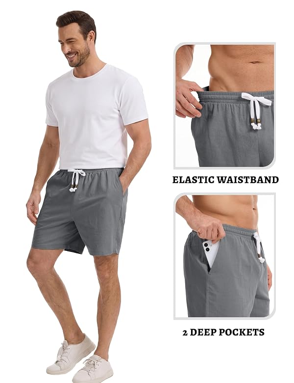MAGNIVIT Mens Linen Shorts Beach Casual Short Cotton Short MediumGrey L by MAGNIVIT - Used condition - Image 5