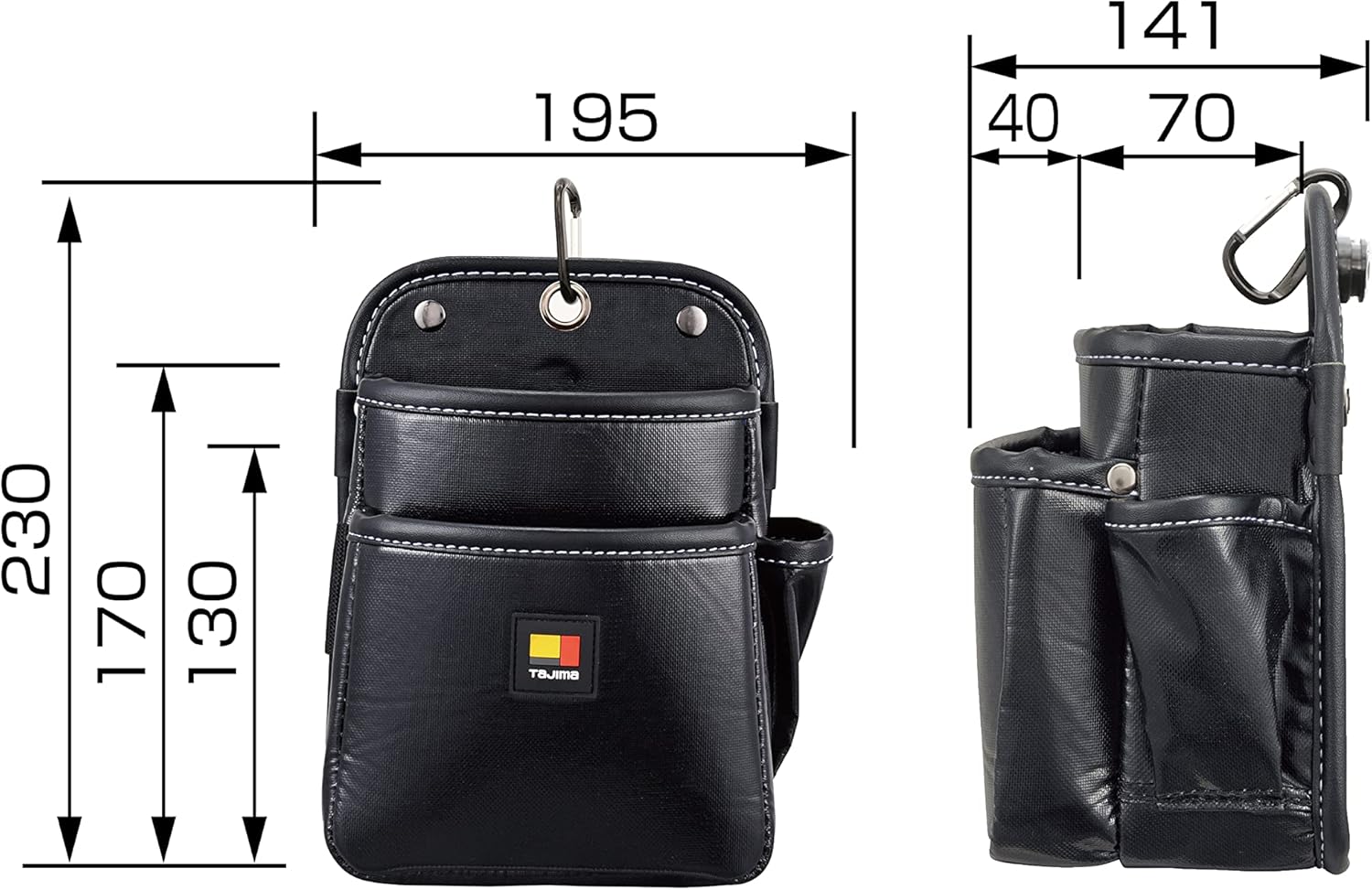 Tajima SFKBN-2S2H Detachable Waist Bag, 2 Tiers, Small, Twin Hook, Nylon