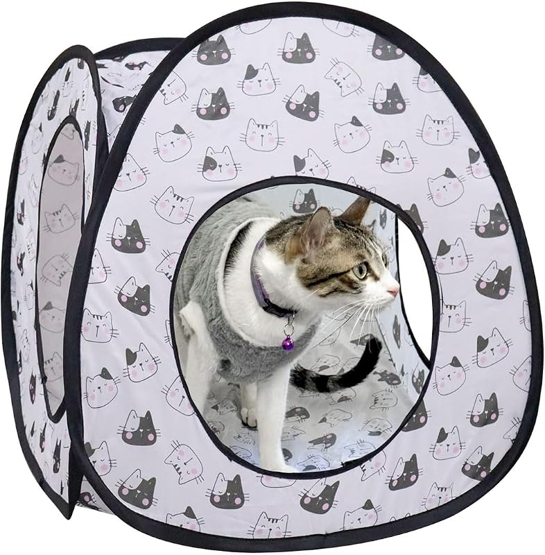 Casa Toca para Gatos Andiker com 3 Aberturas, Dobrável e Respirável, CT569 (Preta)