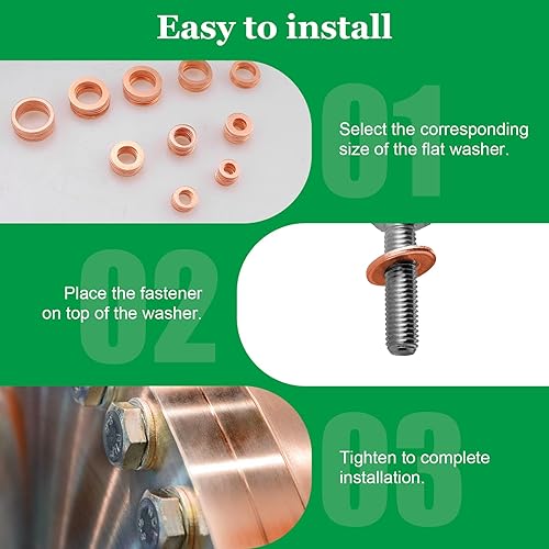 Miniatura 6 de Toolly 188 piezas de 9 tamaños de arandelas métricas de cobre triturado kit surtido de arandelas de sellado de anillo plano (M5 M6 M8 M10 M12 M14)