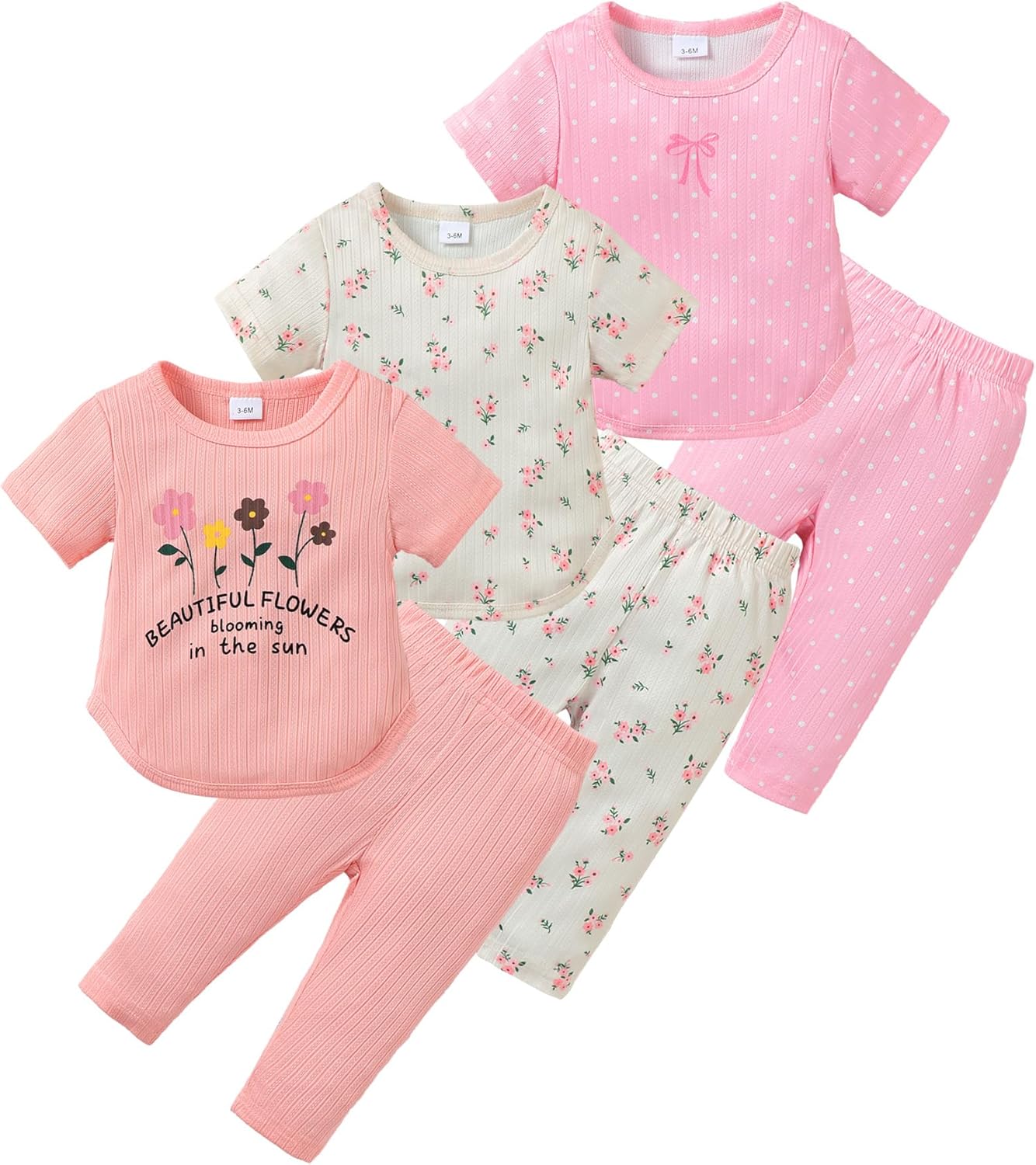 Mioglrie Baby Girl Clothes Infant Fall Outfits Toddler Girl Clothes 6 Pcs Spring Newborn Essentials 3M-3Y Clothing Set