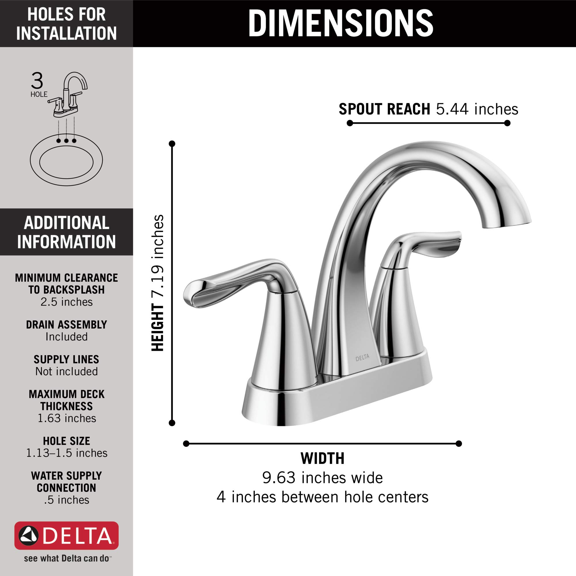 Delta Faucet Arvo Centerset Bathroom Faucet Chrome, Bathroom Sink Faucet, Bathroom Sink Faucet, Drain Assembly Included, Chrome 25840LF