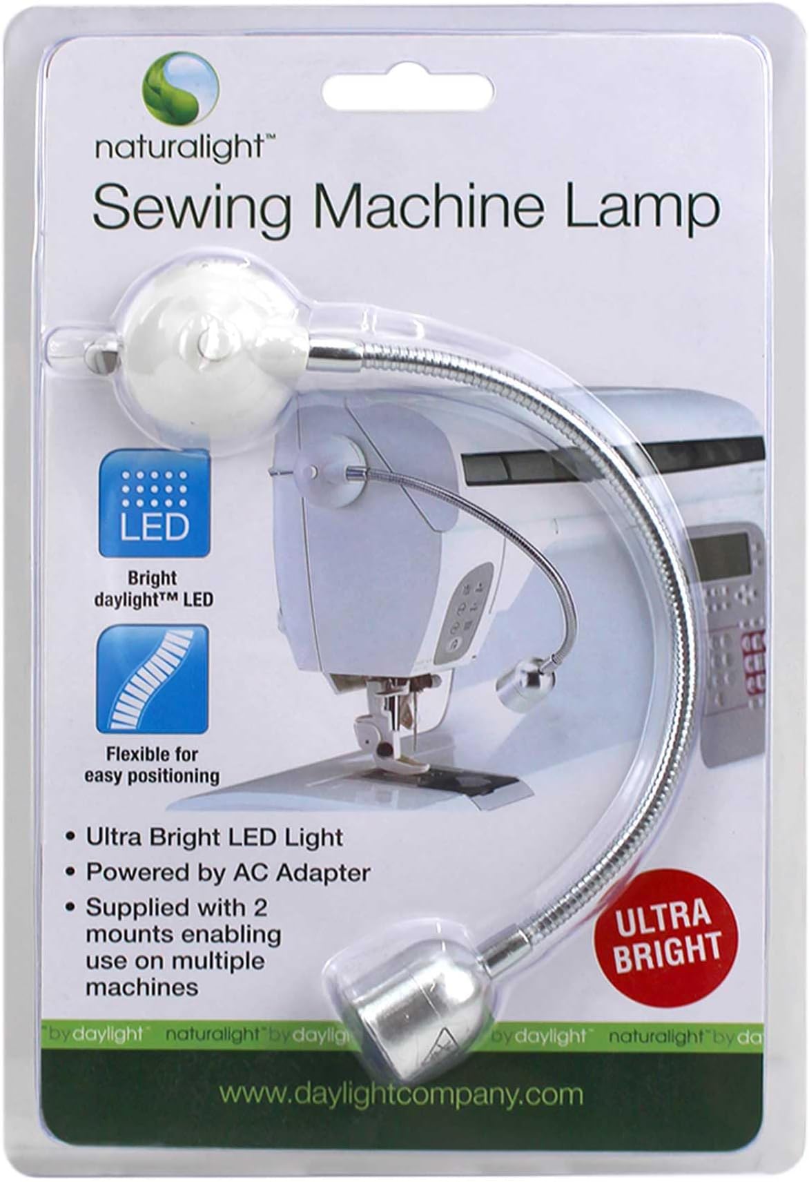 Daylight Company Sewing Machine Lamp, Professional Led Light, Fits Most Machines, Bright Led Lamp, Chrome,3.5*2.3*25cm [Energy Class A+], Chrom, Silver