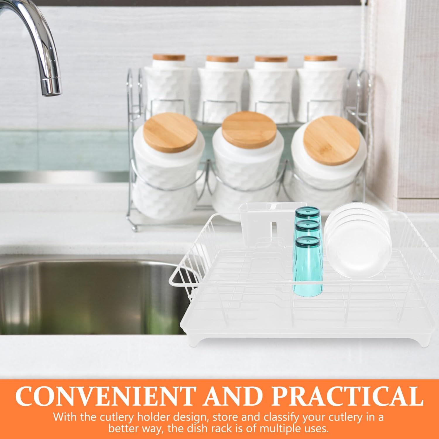 Cabilock Dish Rack Sink Drying Rack Space-Saving Kitchen Counter Dish Holder Cutlery