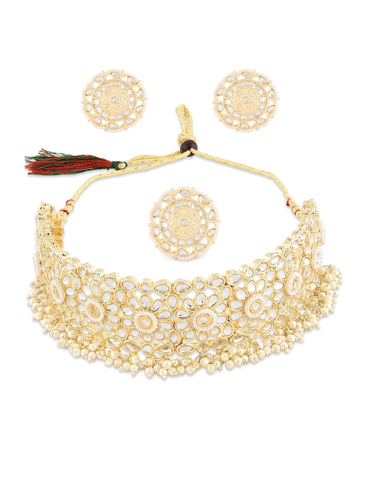 ZAVERI PEARLS Gold Tone Traditional Kundan Choker Necklace Earring & Ring Set For Women-ZPFK10807 (B09GN895G1) Amazon Price History, Amazon Price Tracker